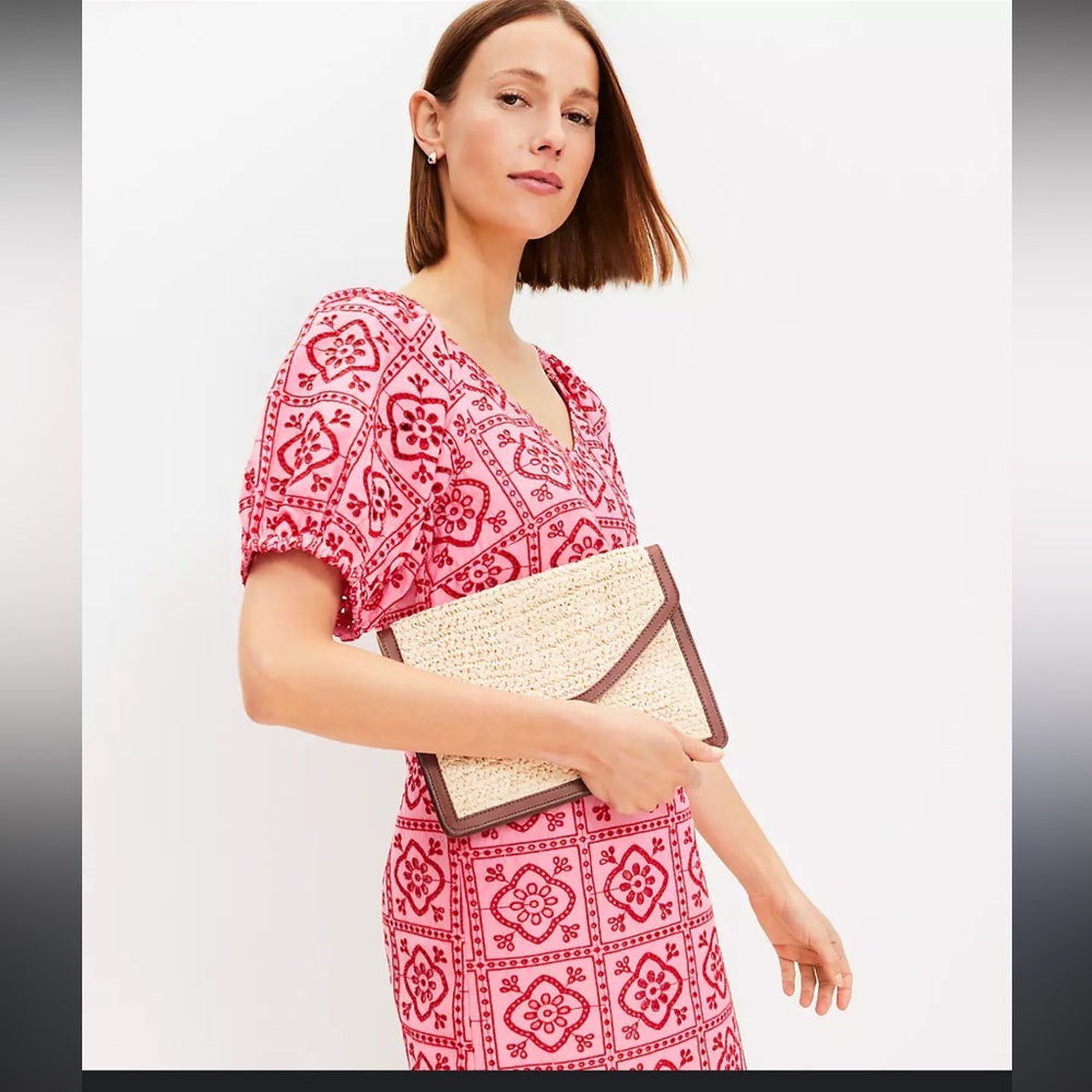 Brand New w/Tags Loft Tiled Eyelet Mini Shift Dress Pink Multi Medium - Picture 1 of 12